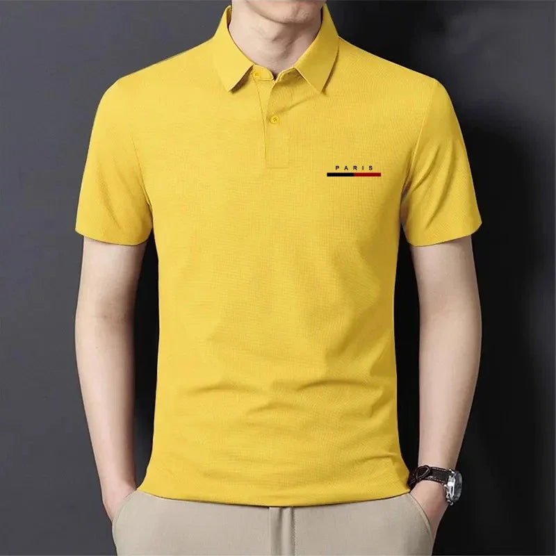 Paris Letter Print Men's Polo Shirt Summer Casual Breathable Comfortable Men Solid Color High Quality Short Sleeve Lapel T-Shirt