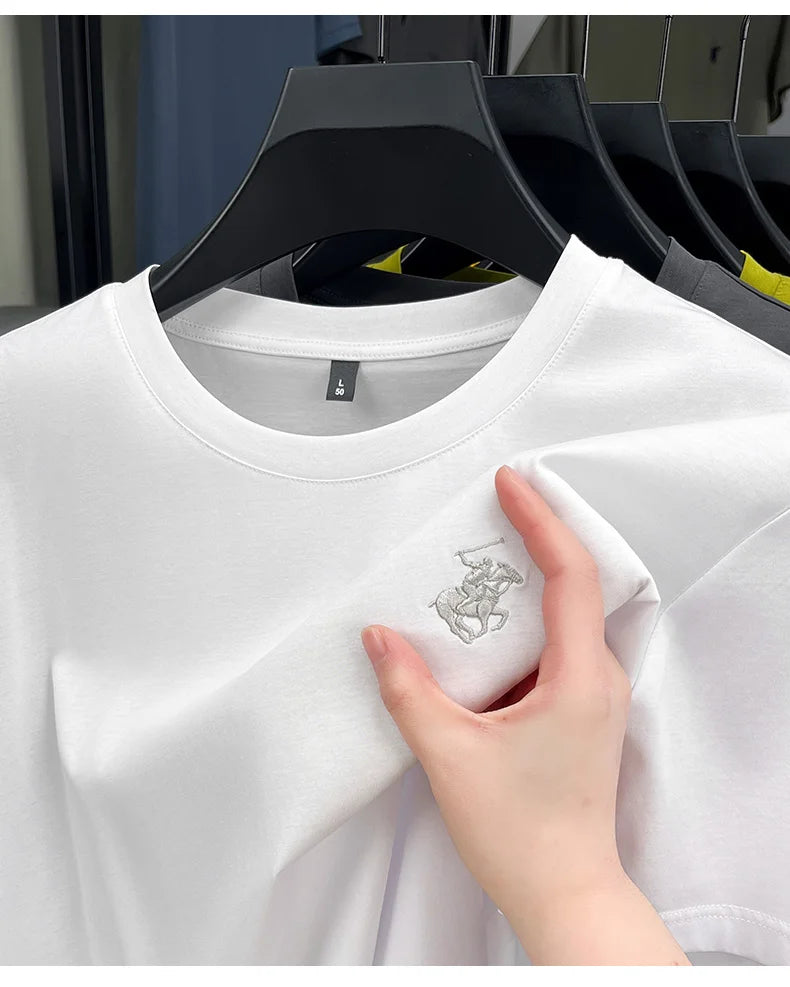Designer brand short sleeve T-shirt high-end pony embroidery summer new top comfort breathable fashion round neck men's clothing