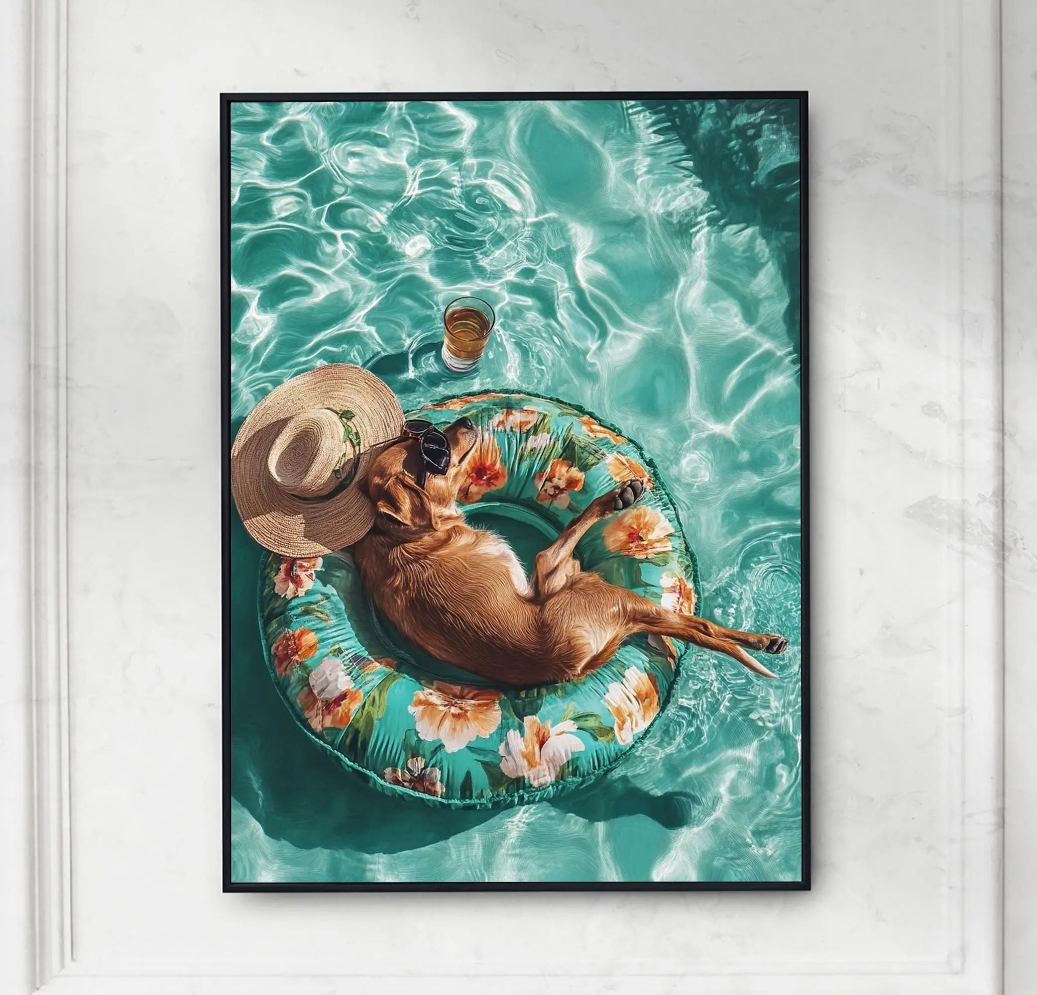 Relaxing Animal on Pool Float Summer Tropical Poster Lion Tiger Cat Canvas Painting Wall Art Fun Bathroom Living Room Home Decor