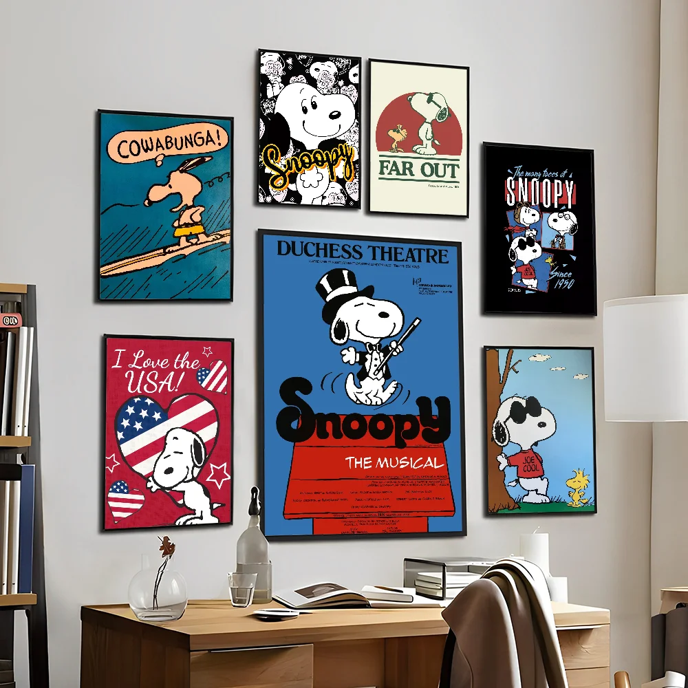 Kawaii Cartoon Comics S-Snoopy Poster Sticky HD Quality Wall Art Retro Posters for Home Kawaii Room Decor