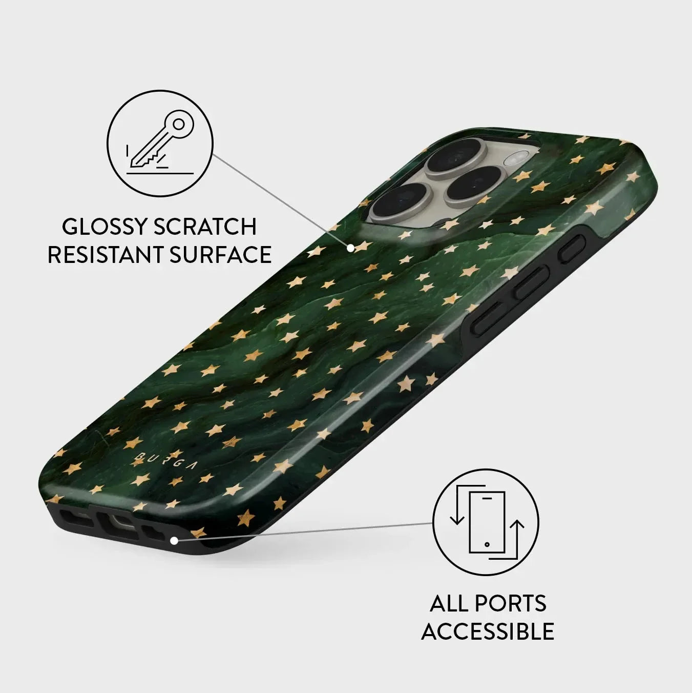 BURGA Gold Stars Full Screen Phone Case for IPhone 16 15 14 13 12 11 Pro Max Plus Luxury Double-layer Back Cover