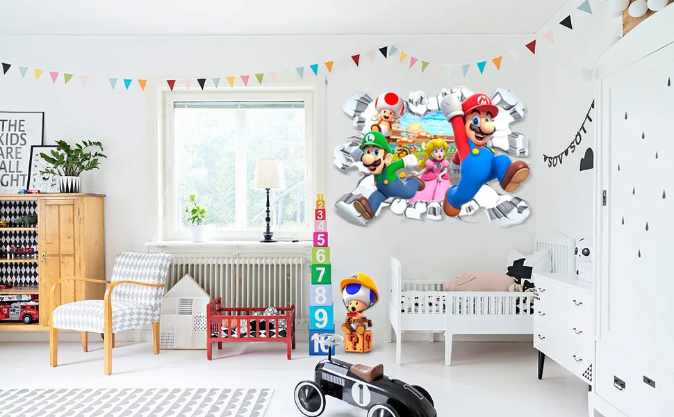 Mario Wall Stickers, 1 Pcs Decal for Party Decorations or Huge Posters for Boys Room Nursery Livingroom and Door (14'' x 23.2'')