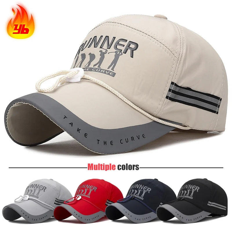 Summer With Windproof Rope Extended Brim Adjustable Cotton Baseball Cap Fishing Hat Trucker Caps Dad Hats