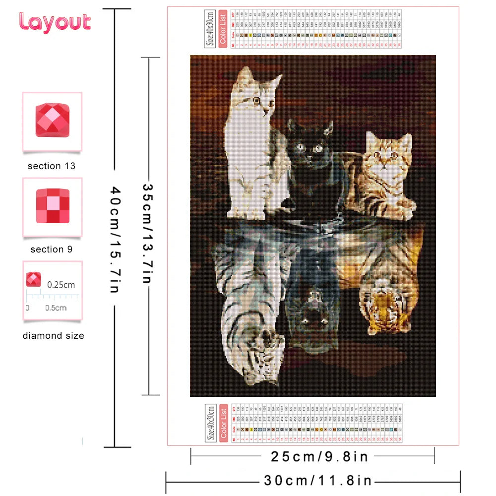 Huacan DIY Diamond Painting Cat Full Round Square Drill Embroidery Tiger Cross Stitch Kit Art Handmade Gift Home Decoration