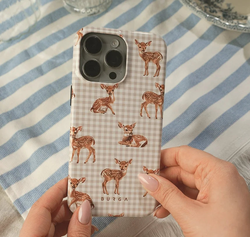 Cute Little Deer BURGA Phone Case for iPhone 16 15 14 13 12 11 X XS XR XSMAX 7 8 Pro Max Plus Luxury Double-layer Back Cover