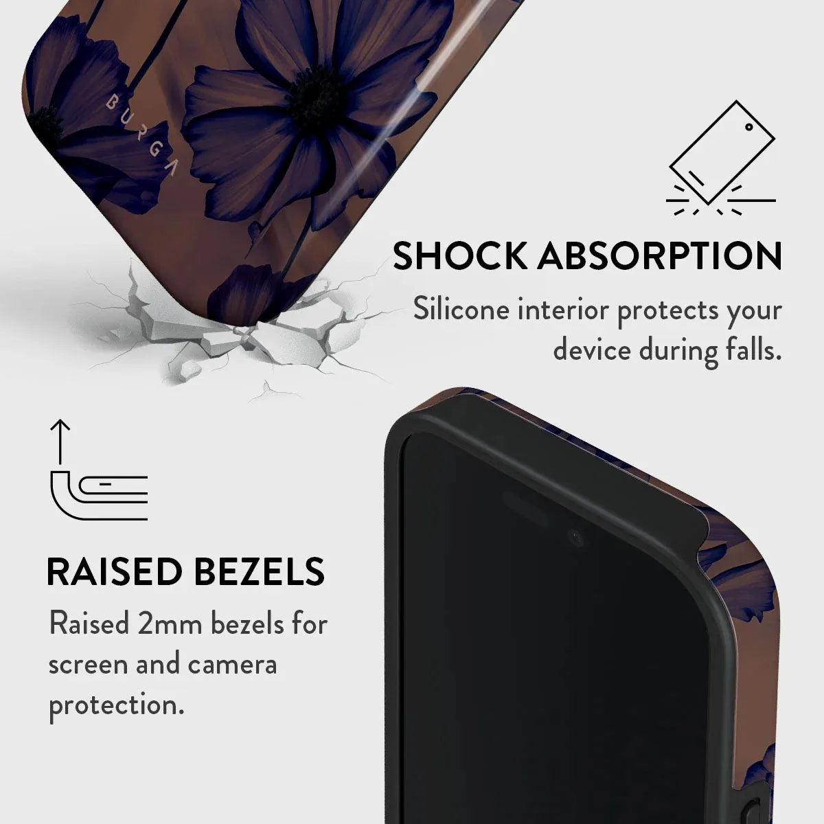 Dark Blue Lotus BURGA Phone Case for iPhone 16 15 14 13 12 11 X XS XR XSMAX 7 8 Pro Max Plus Luxury Double-layer Back Cover