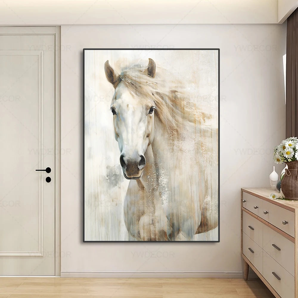 Abstarct White Horse Posters Canvas Prints Animal Painting Wall Art Picture for Living Room Modern Home Decoration NO FRAME