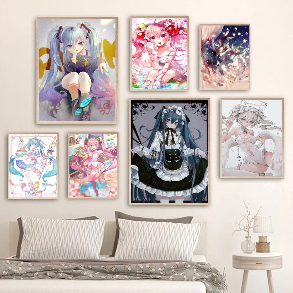 Virtual Idol H-Hatsunes M-MikU Poster Modern Art Mural Indoor Wall Sticker Bedroom Bedside Display Decorative Painting