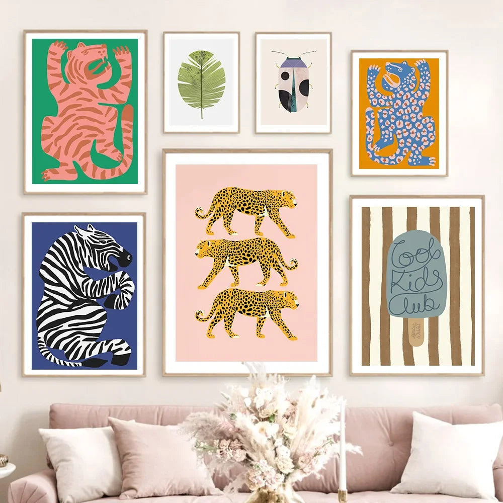 Scandinavian Simple Wall Art Jungle Tiger Stripe HD Canvas Poster Green Feather Print Home Bedroom Living Room Decoration
