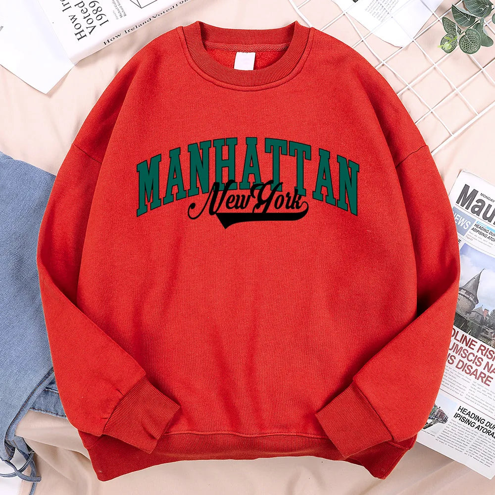 New York Manhattan Letter Sweatshirts Men Fur-liner Fleece Sweatshirt Minimalism Style Hoodie Flexible Comfort Hoodies Clothing