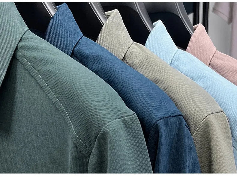 Luxury fashion men's short sleeve polo shirt summer new trend brand symbol embossed silky smooth loose breathable lapel T-shirt