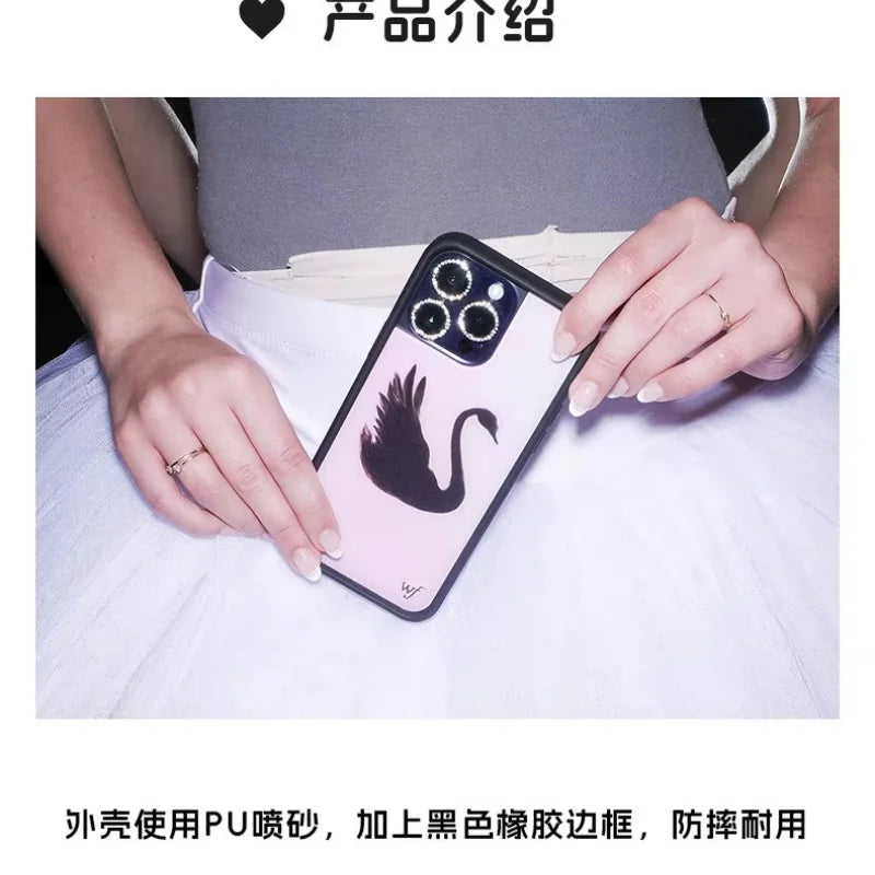 Wildflower Black Swan Phone Case for iPhone 12 13 14 15 16 Pro Max Plus 16pro 15pro WF 3D Fashion Ballet girls Cover Funda