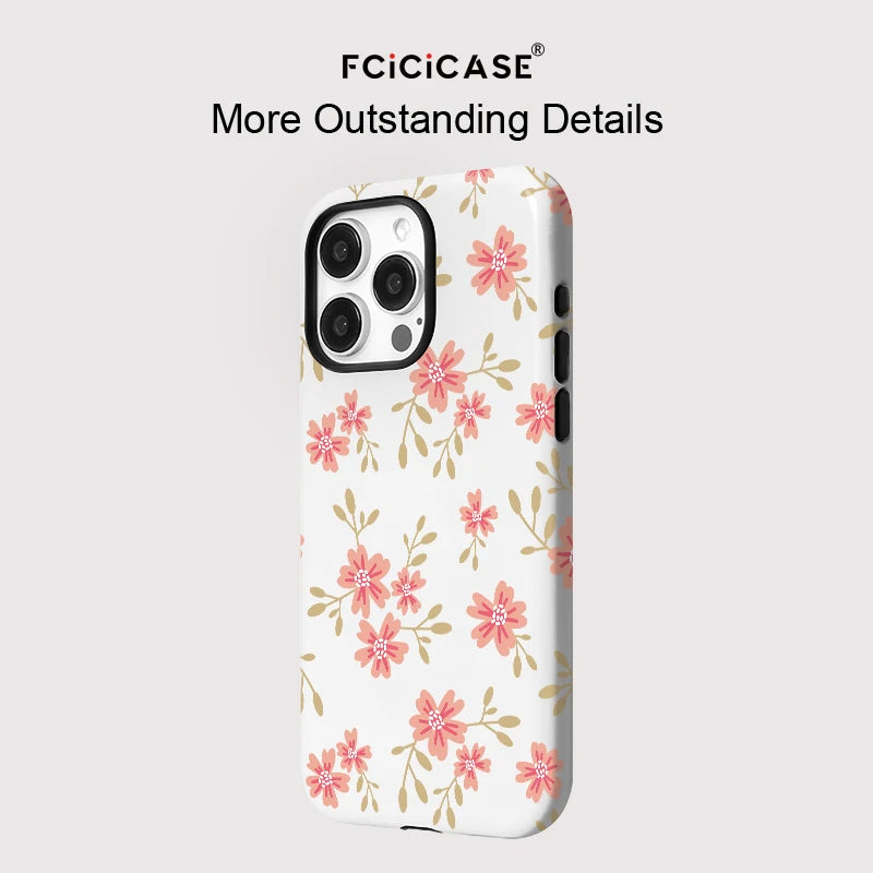 Floral Phone Case for IPhone 16 15 14 13 12 11 Pro Max Plus Luxury Magnetic Double-layer Silicon PC 2 in 1 Protective Back Cover