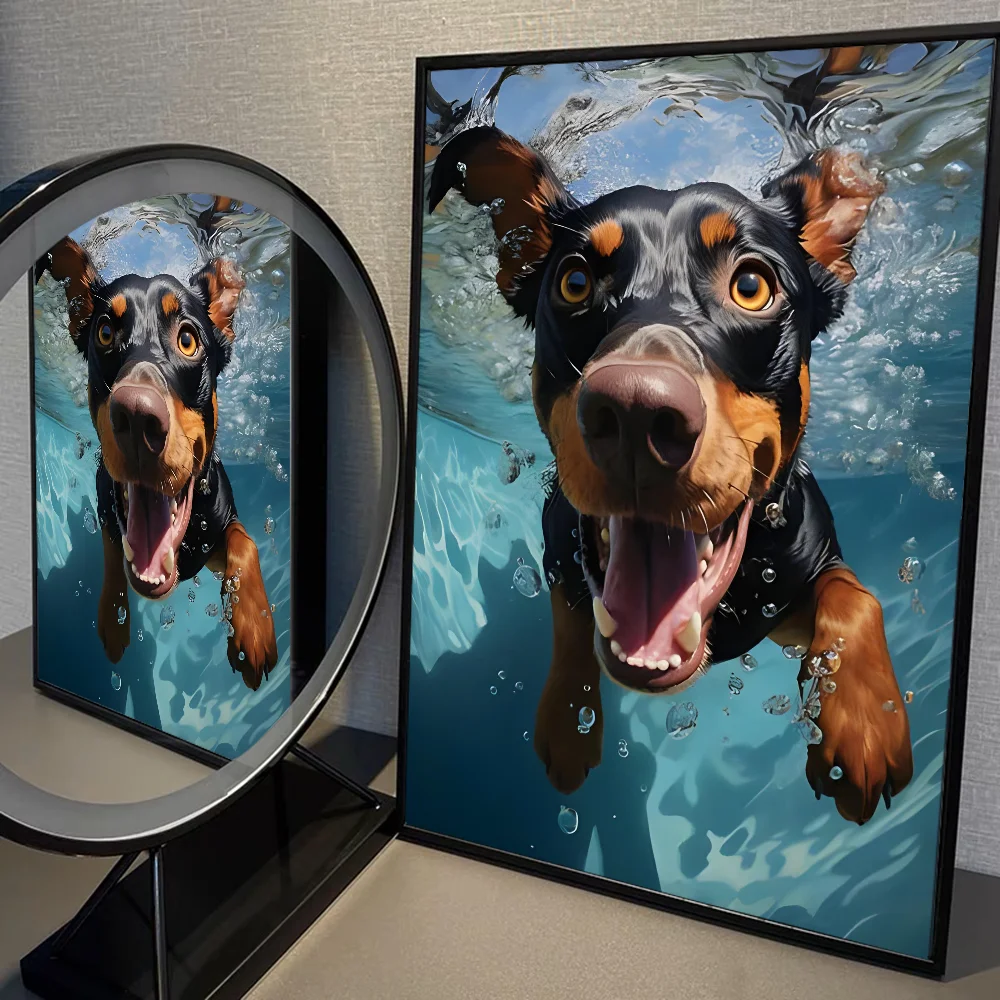 Modern Fashion Black Doberman Dog Whitepaper Poster HD Quality Poster Wall Art Painting Study Room Wall Decor
