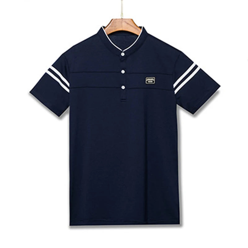 2025 Men's Casual Fashion Solid Color Short Sleeved Polo Shirt Stand Up Collar Versatile Comfortable Top