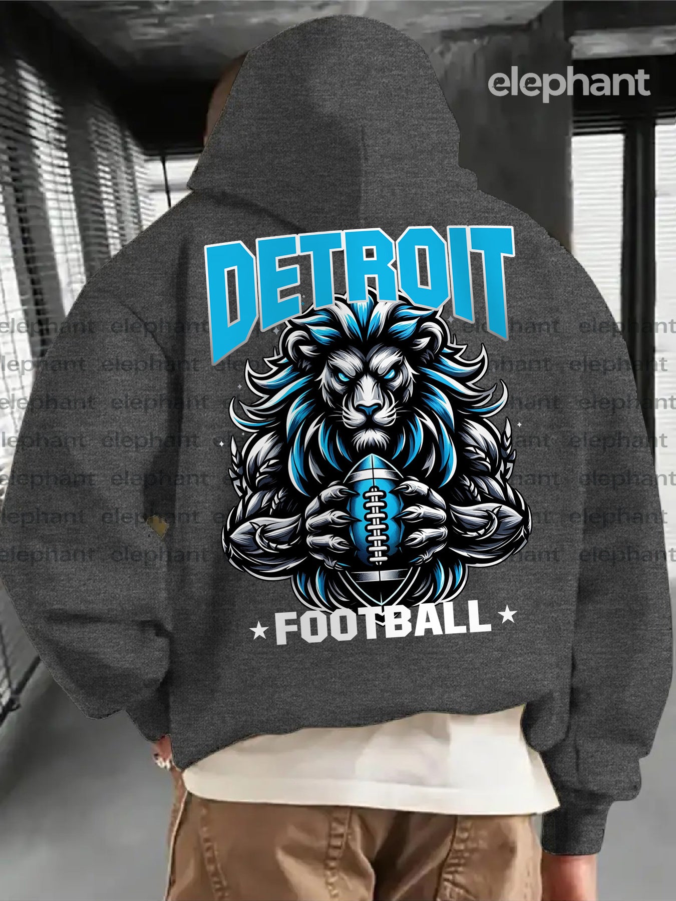 Creative Gifts, Gifts for Men, 1pc Detroit Football Creative Graphic Print Casual Hoodies, Suitable for Football Enthusiasts, Men'S Hoodie And Sweatshirt, New Stylish Printed Casual Pocket Hoodie, Thickened, Suitable for Autu