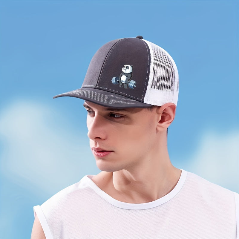 Panda-Themed Breathable Polyester Cap, Adjustable Snapback, Hand Washable, Ideal for Weightlifting & Outdoor Activities