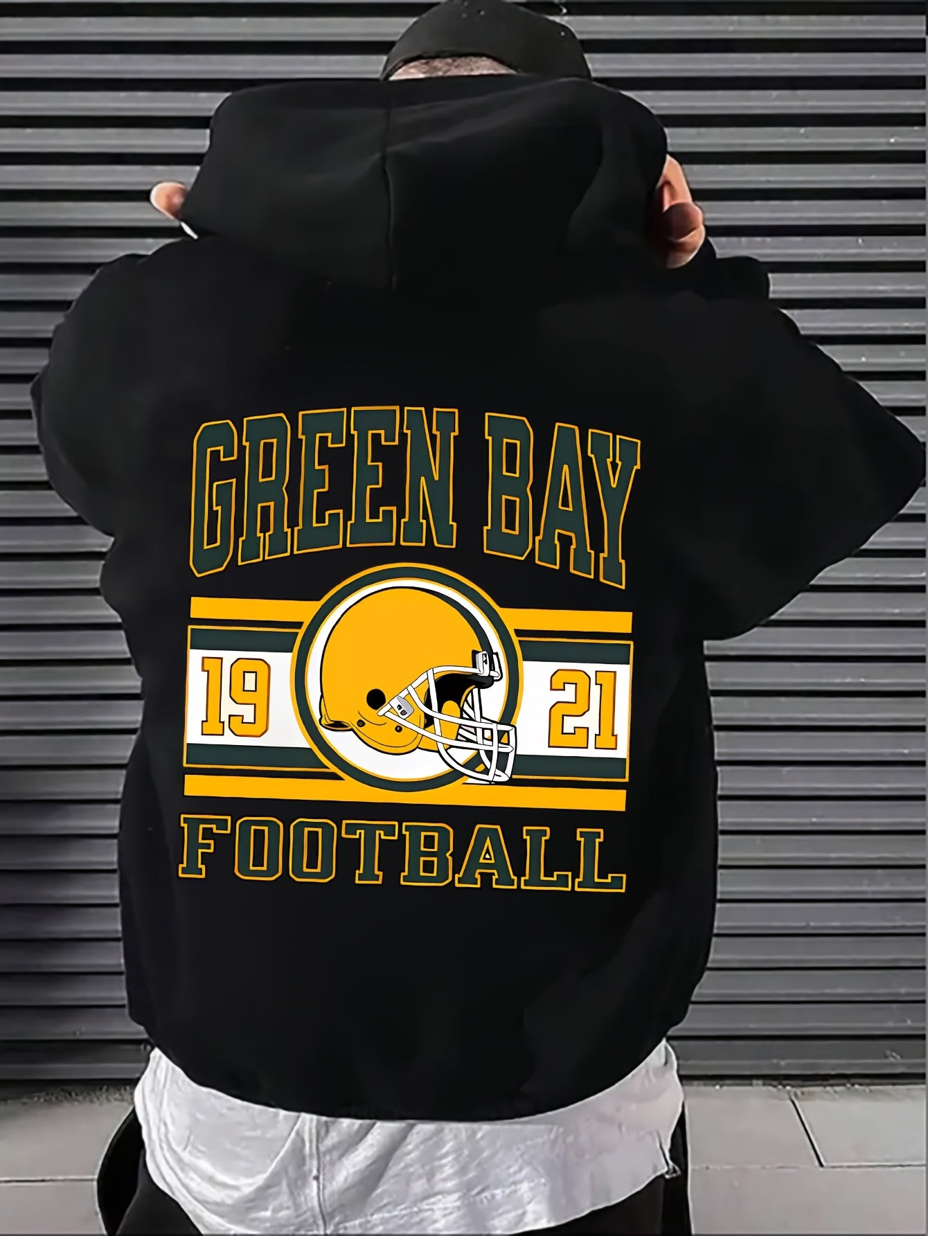 Men's Green Bay Football Graphic Hoodie - 19 & 22 Number Design, 50% Cotton 50% Polyester Blend, Kangaroo Pocket, Regular Fit Casual Pullover for Autumn Winter