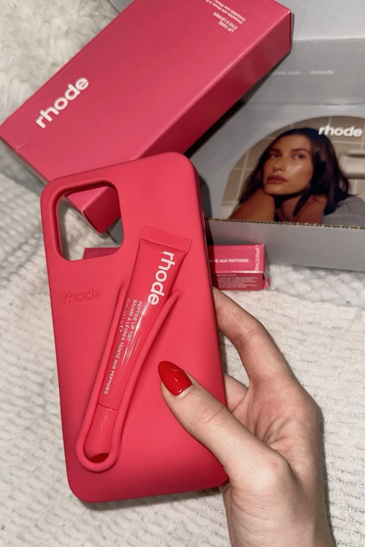DIY Rhode Red Soft Silicone Lipstick Phone Case For iPhone 16 15 14 13 12 11 Pro Max Plus Portable Lip Gloss Holder Ins Hot Cover