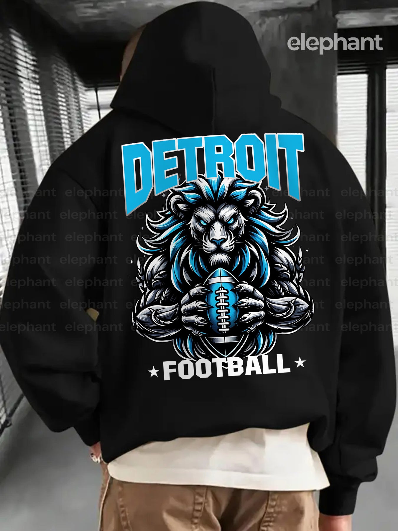 Creative Gifts, Gifts for Men, 1pc Detroit Football Creative Graphic Print Casual Hoodies, Suitable for Football Enthusiasts, Men'S Hoodie And Sweatshirt, New Stylish Printed Casual Pocket Hoodie, Thickened, Suitable for Autu