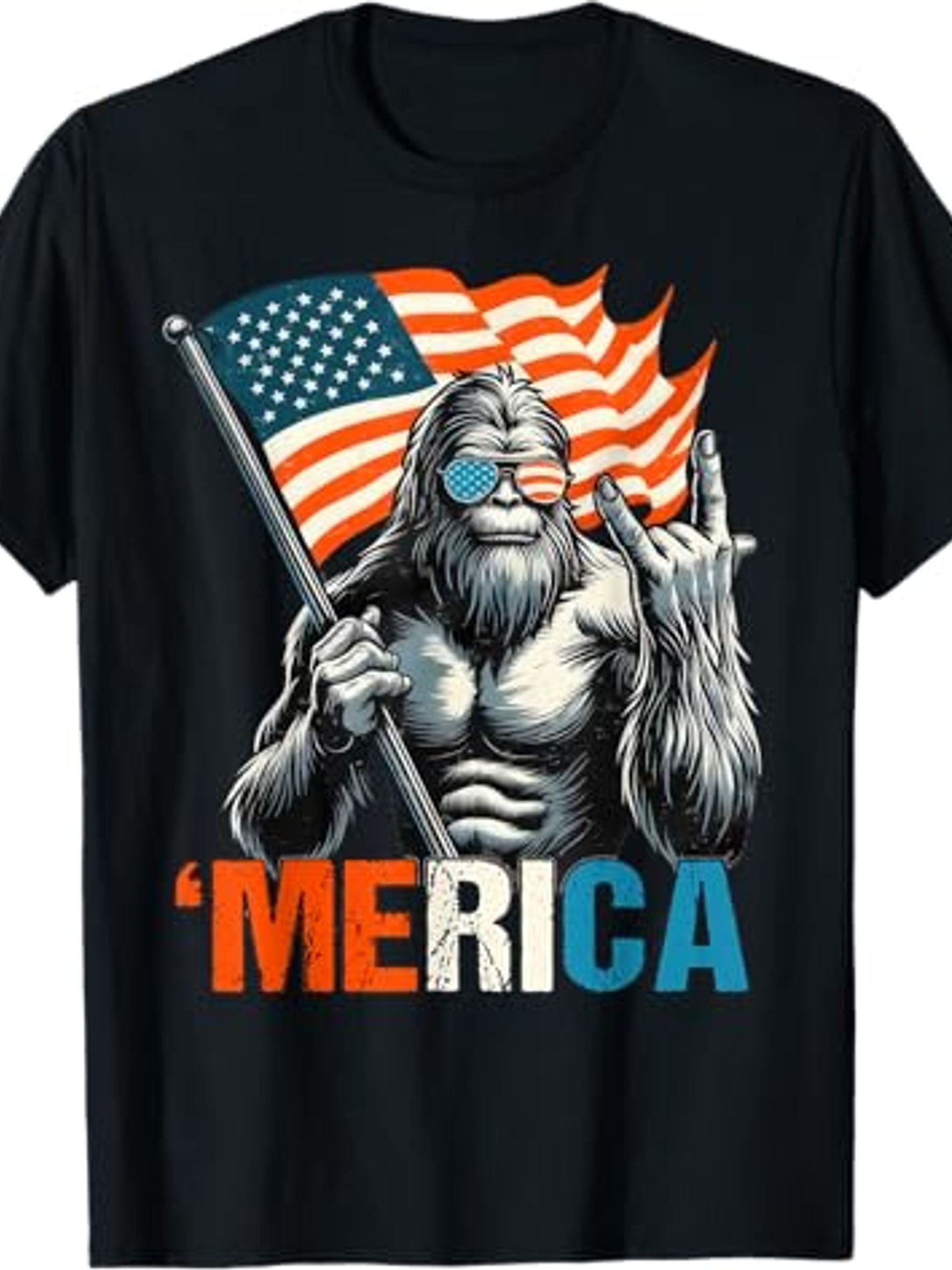 Men's & Tall Patriotic Gorilla Graphic T-Shirt - American Flag & 'AMERICA' Print, 100% Cotton Breathable Loose Fit Casual Tee for Summer, Independence Day & Casual Attire, Machine Washable Shirt