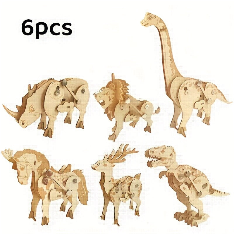 Walking Animals 3D DIY Puzzles Desktop Decorations 3D Wooden Animal Puzzles Wood Splicing Without Glue Home Decorations Christmas Halloween Gifts