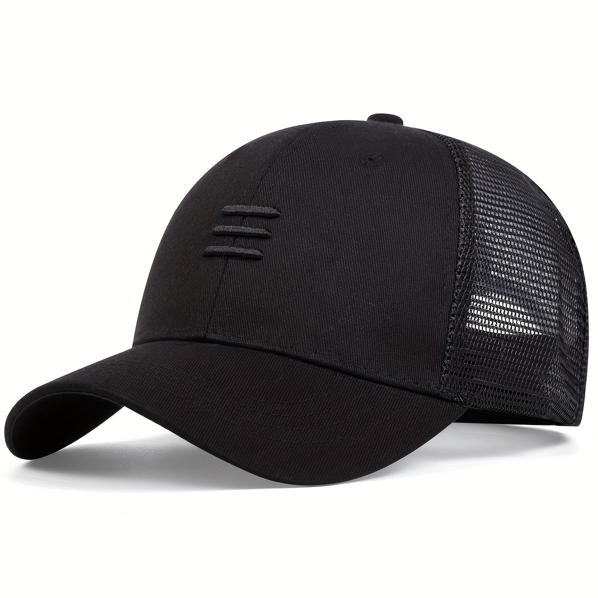 Trendy Triple Stripe Embroidery Unisex Baseball Cap - Adjustable Breathable Mesh Trucker Hat for Women & Men - Solid Color Sun Hat with Comfortable Fit and Stylish Design