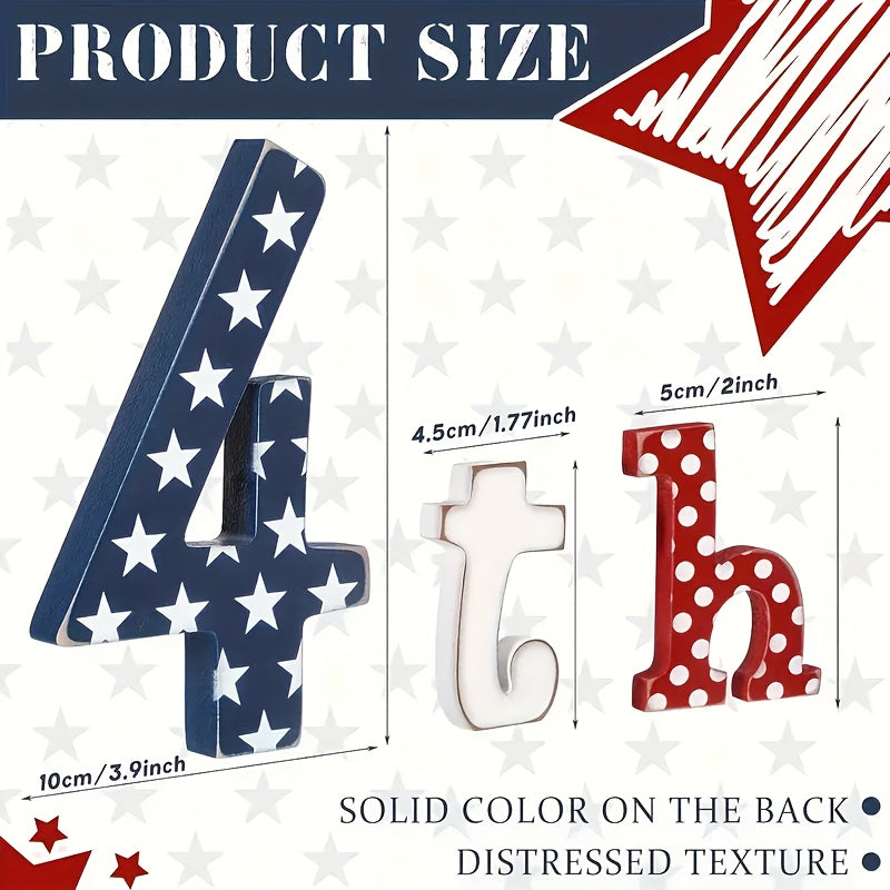 [Patriotic Wooden Letters] Red White & Blue Patriotic Wooden Letters | Star-Spangled Table Decor for 4th of July, Memorial Day, Independence Day, Graduation, Freedom Day | Durable Battery-Free Tiered Tray Signs