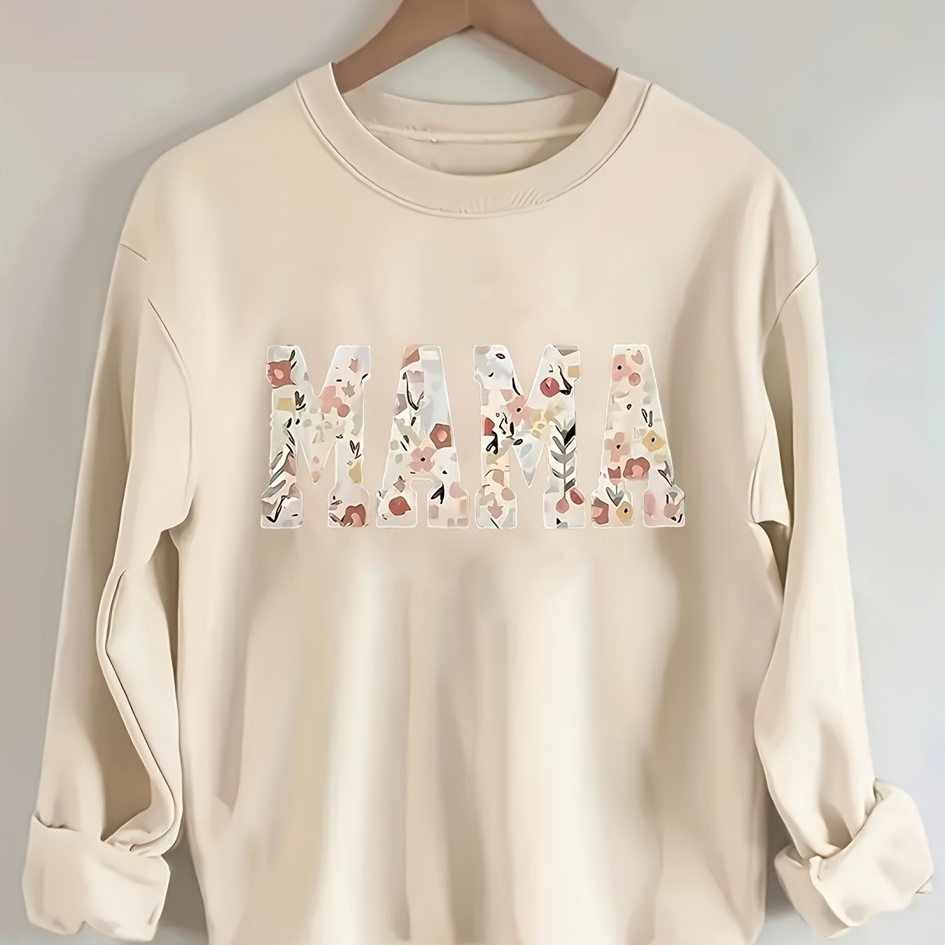 [Cozy Sweatshirt] Ultra-Soft Women's Cozy MAMA Floral Letter Print Pullover Sweatshirt | Machine Washable All-Season Comfort, Cute Sweatshirts, Comfortable Clothing, Playful Design, Durable Comfort