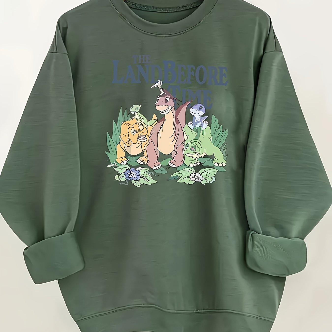 [Bangly Charm Dinosaur Sweatshirt] Bangly Charm Women's Casual Dinosaur Graphic Sweatshirt | Trendy Color Block Print, Polyester, Crew Neck, Long Sleeve, Slight Stretch, All-Season Pullover