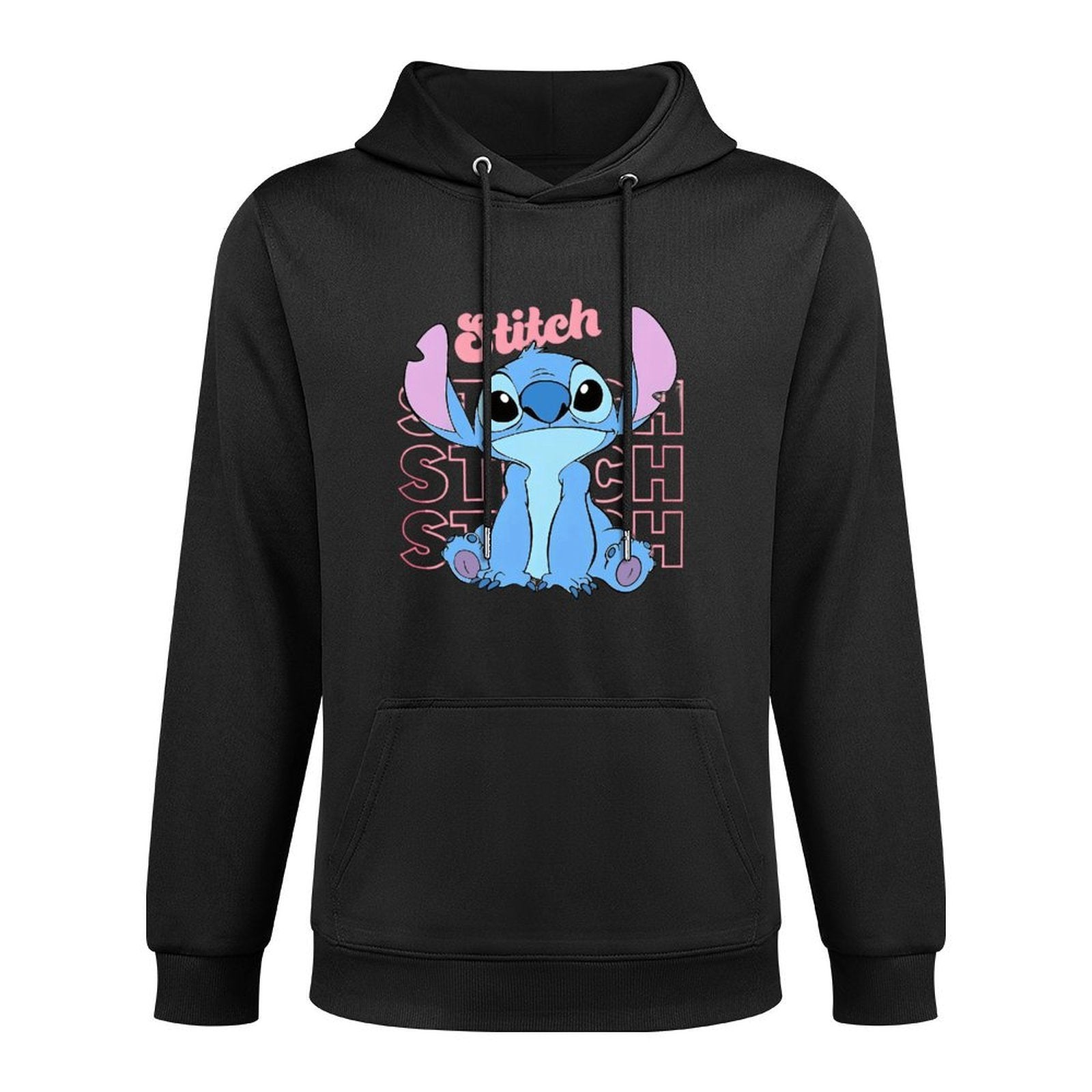 Disney Men'S Black Retro Pullover Hoodie with Stitch Cartoon Character Disney Friends Digital Print, Soft Regular Fit Casual Sweatshirt, Machine Washable, Disney Sweatshirt