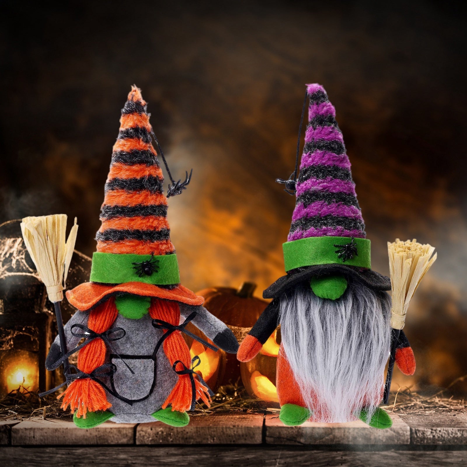 [Halloween Gnome Doll] Tomte Scandinavian Nisse Elf Dwarf Faceless Gnome Doll | Halloween Gnomes Plush with Spider Ornaments Halloween Witch Gnomes Home Tiered Tray Decorations
