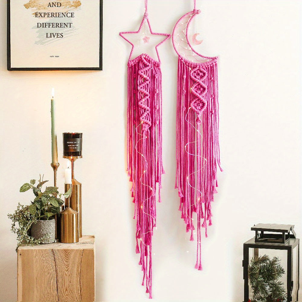 Set of 2pcs Hand-Woven XINGX and Moon Dream Catch Wall Hanging, Bohemian Home Decorative Wall Hangings Decoration, Suitable for Home Wedding Living Room Bedroom Holiday Gift Decorative Wall Hangings without Lights, Suitable f
