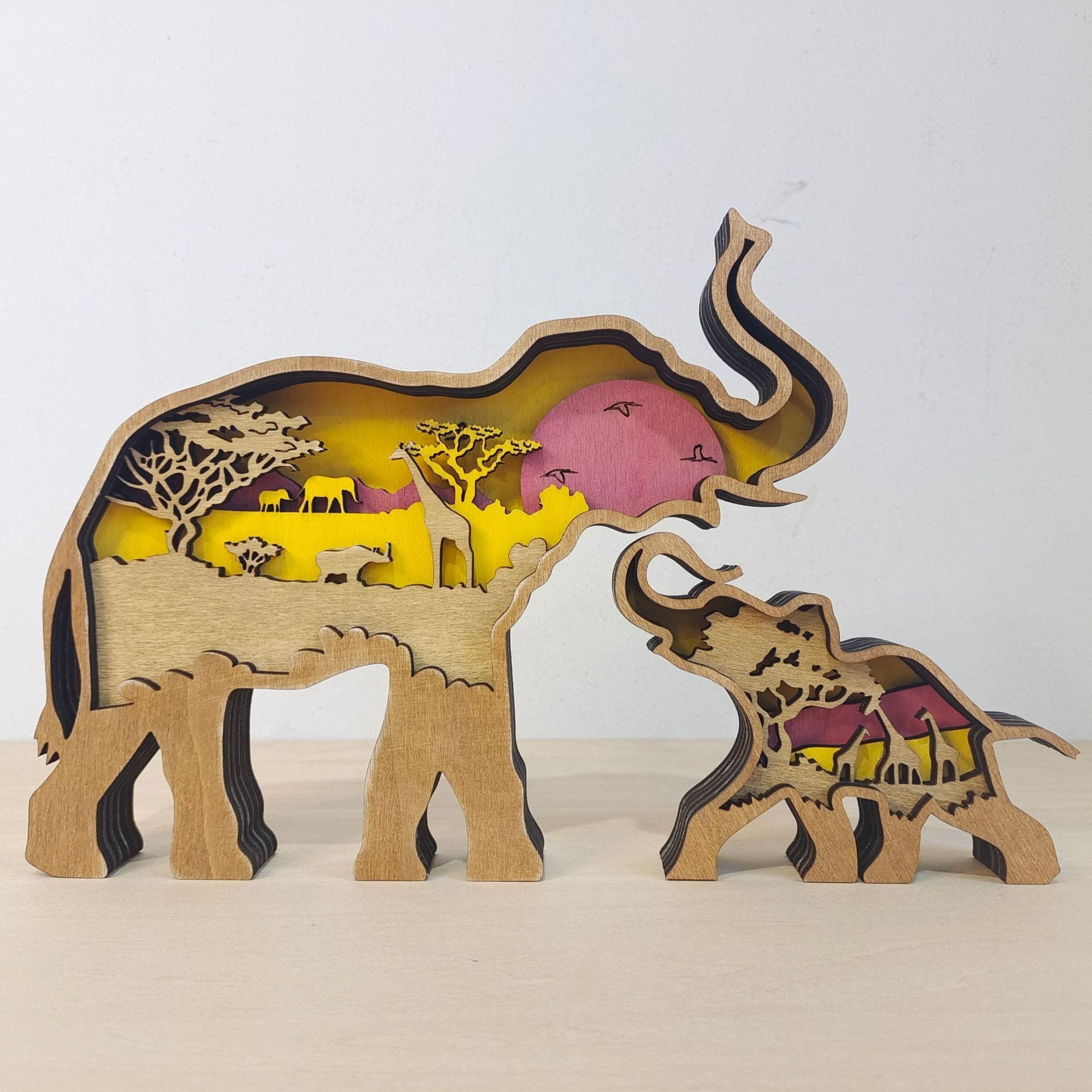 Wooden Elephant Crafts | Creative Mother's Day Home Decoration, Artistic Animal Ornaments Display, Living Room Decoration