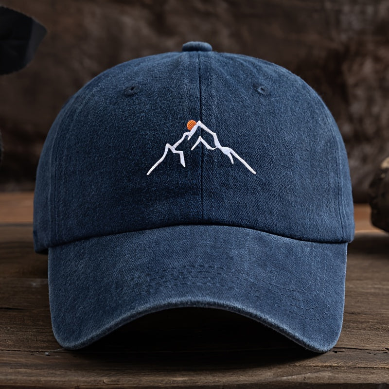 [Embroidered Baseball Cap] Adjustable Embroidered Mountain Peak Baseball Cap | Curved Brim For Outdoor Activities Like Hiking & Fishing | Machine Washable