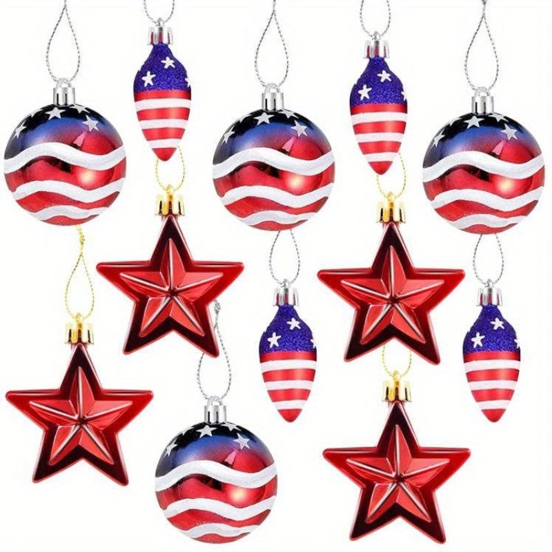 Independence Day Ornaments, Star Ball Bulb Shape Patriotic Hanging Decors for Home, Trees, Door, Closet