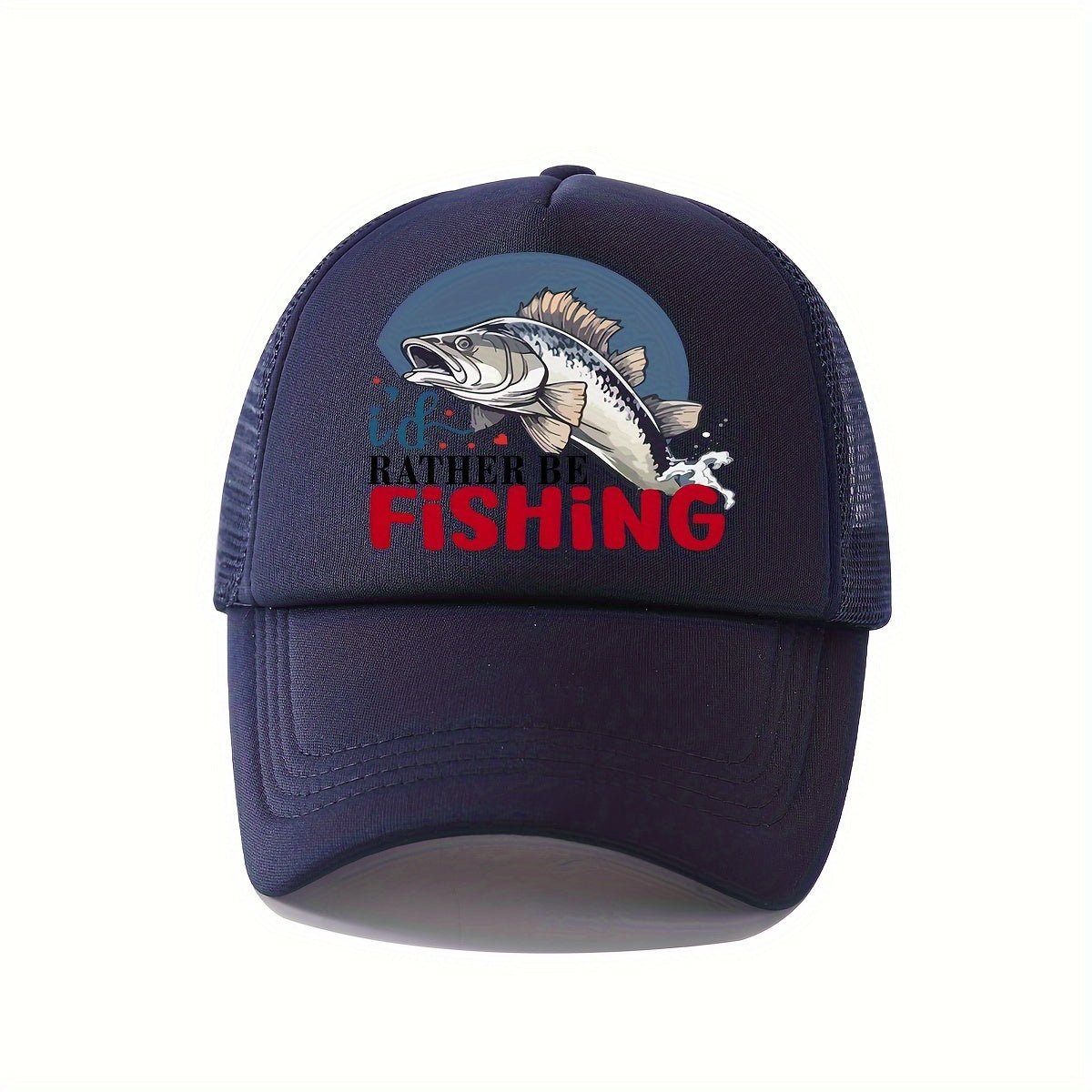 Casual Breathable Mesh Baseball Cap - Trucker Hat with Love Fish Design in Black, Red, & Blue for Fishing, Golf, and Outdoor Activities