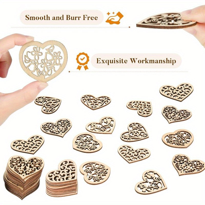 Wooden Heart-Shaped Hollow Carved Pendants, Perfect for Decorating Tables, Gifts, Weddings, Cards