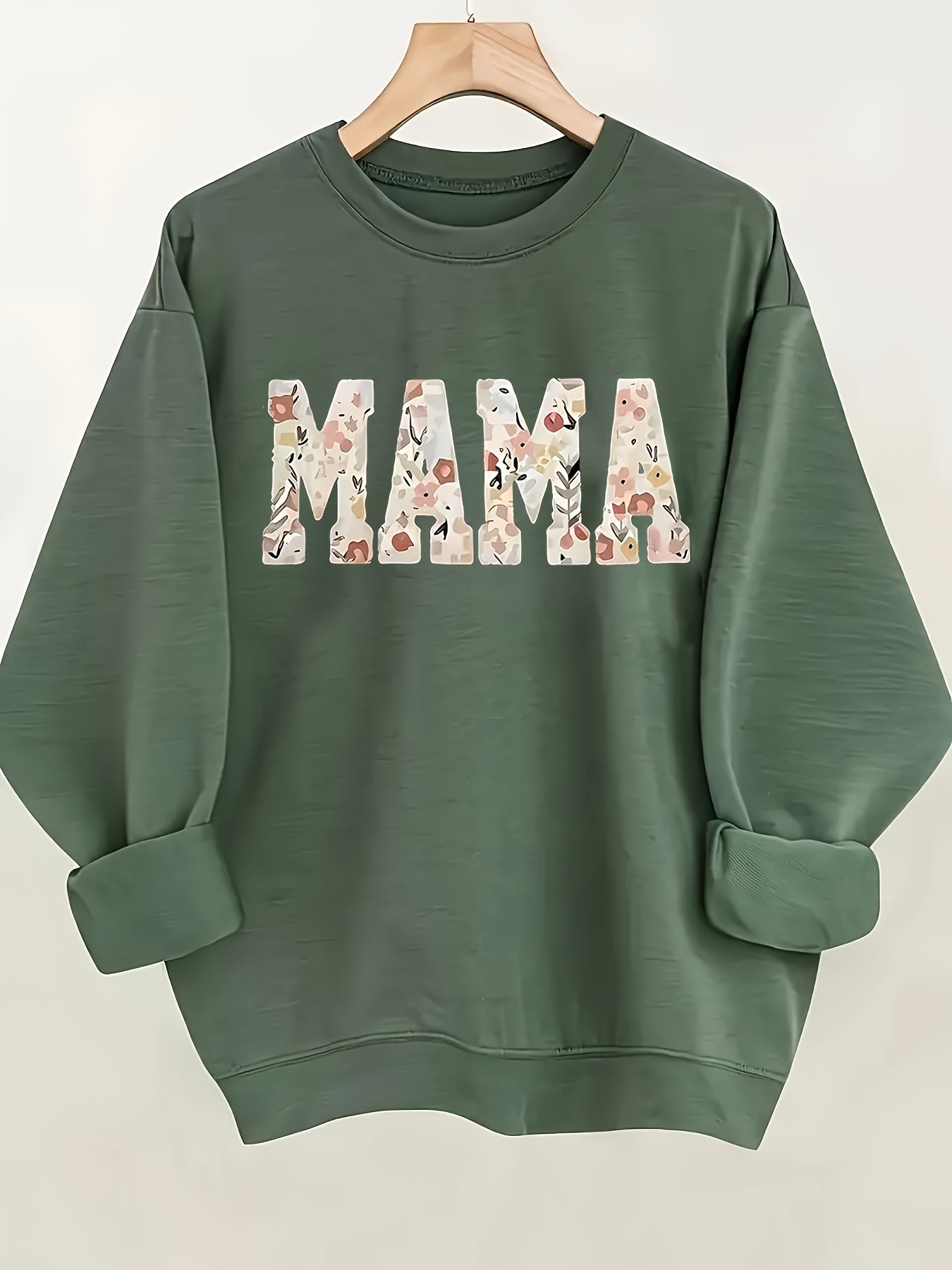 [Cozy Sweatshirt] Ultra-Soft Women's Cozy MAMA Floral Letter Print Pullover Sweatshirt | Machine Washable All-Season Comfort, Cute Sweatshirts, Comfortable Clothing, Playful Design, Durable Comfort