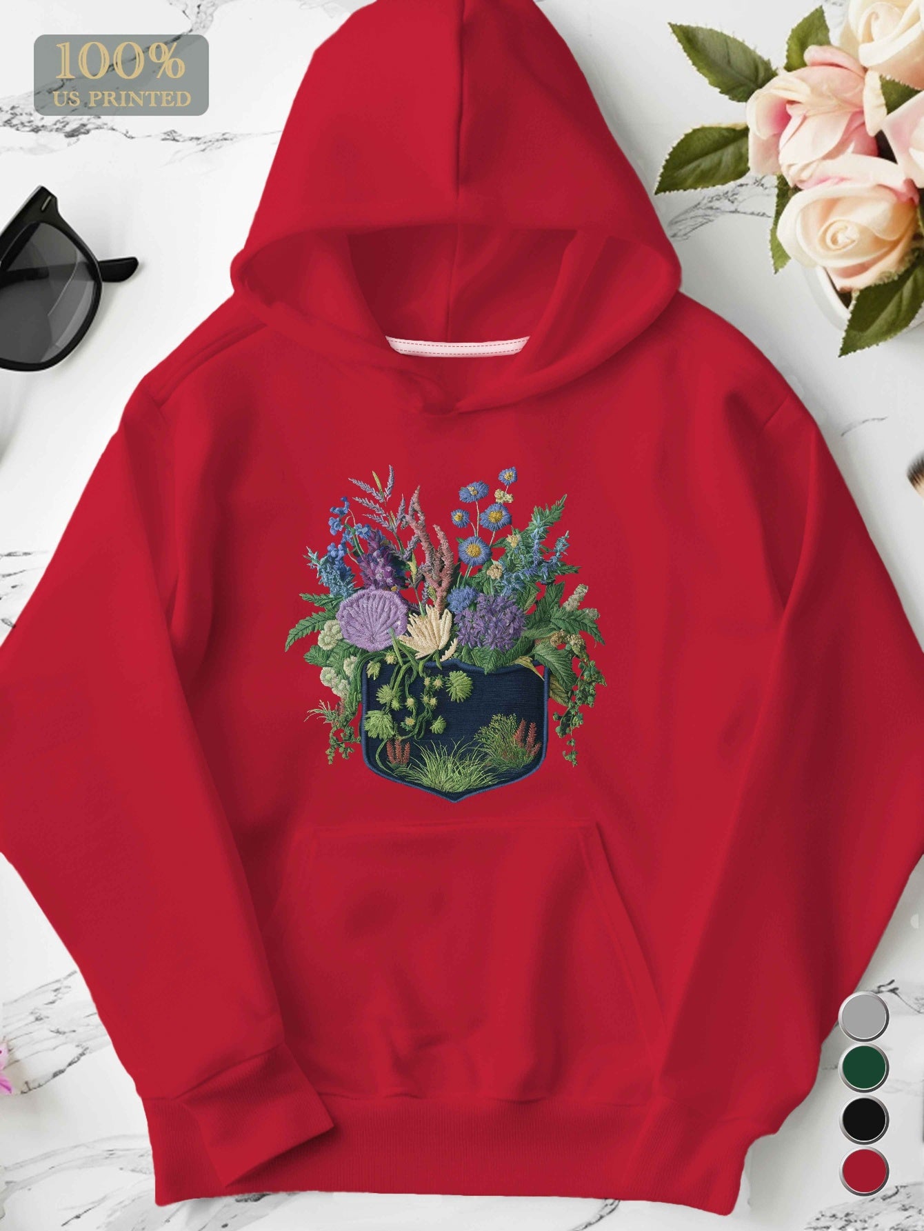 teediy embroidered flowers and leaves Women's hoodies