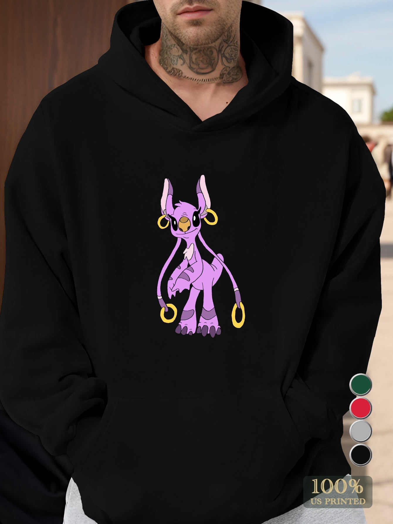 Disney Stitch Men's Graphic Hoodie - Vibrant Red Relaxed Fit Hooded Sweatshirt with Front Pocket, 100% US Printed Design, Machine Washable Autumn Winter Casual Pullover, Disney Hoodie, Durable Fabric