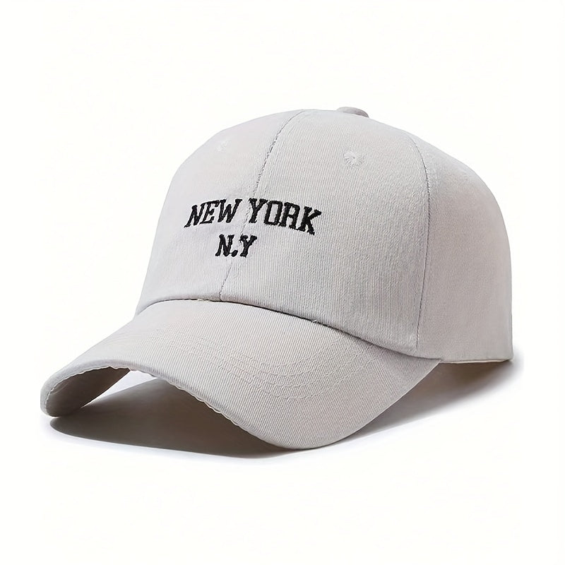 1pc New York Embroidered Baseball Cap - Adjustable Snapback, Sun Protection, Polyester Blend, Black with White NYC Lettering, Outdoor Sports Hat for Men & Women, Sun Protection Hat | Sixpanel Hat | Polyester Blend Cap
