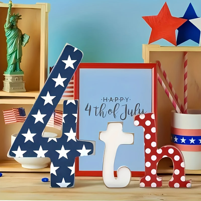 [Patriotic Wooden Letters] Red White & Blue Patriotic Wooden Letters | Star-Spangled Table Decor for 4th of July, Memorial Day, Independence Day, Graduation, Freedom Day | Durable Battery-Free Tiered Tray Signs