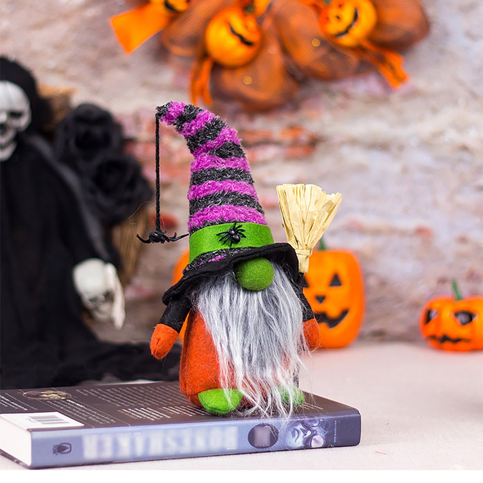 [Halloween Gnome Doll] Tomte Scandinavian Nisse Elf Dwarf Faceless Gnome Doll | Halloween Gnomes Plush with Spider Ornaments Halloween Witch Gnomes Home Tiered Tray Decorations