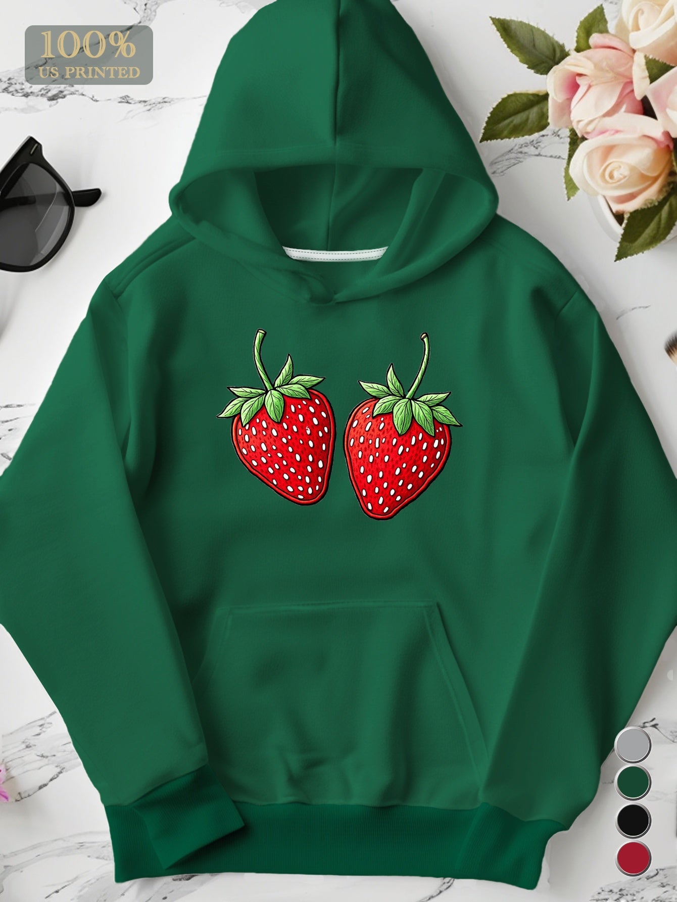 Embroidered Strawberries Pattern Women'S Plus Size Hoodies