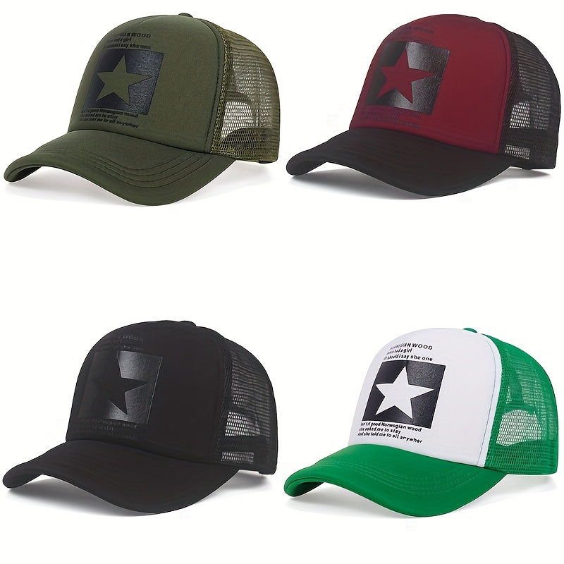 Pentagram Print Mesh Baseball Cap Unisex Color Block Trucker Hats Hip Hop Adjustable Breathable Dad Hats For Women & Men