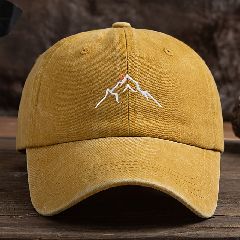 [Embroidered Baseball Cap] Adjustable Embroidered Mountain Peak Baseball Cap | Curved Brim For Outdoor Activities Like Hiking & Fishing | Machine Washable