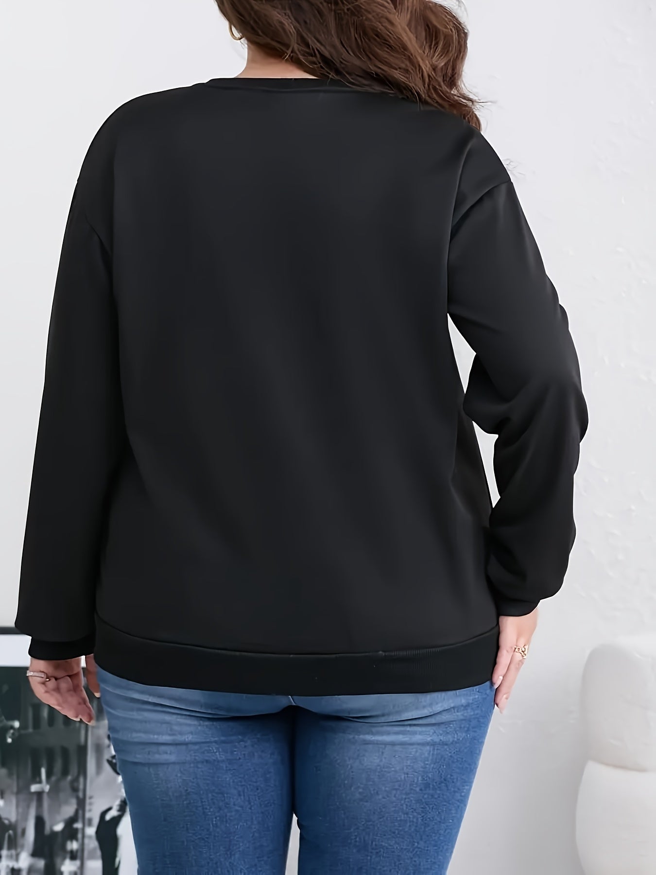 [Graphic Sweatshirt] Black Long Sleeve Women's Graphic Sweatshirt - THEY NOT LIKE US - Bold Colorful Letter Print, Casual Fall/Winter Polyester Knit Top