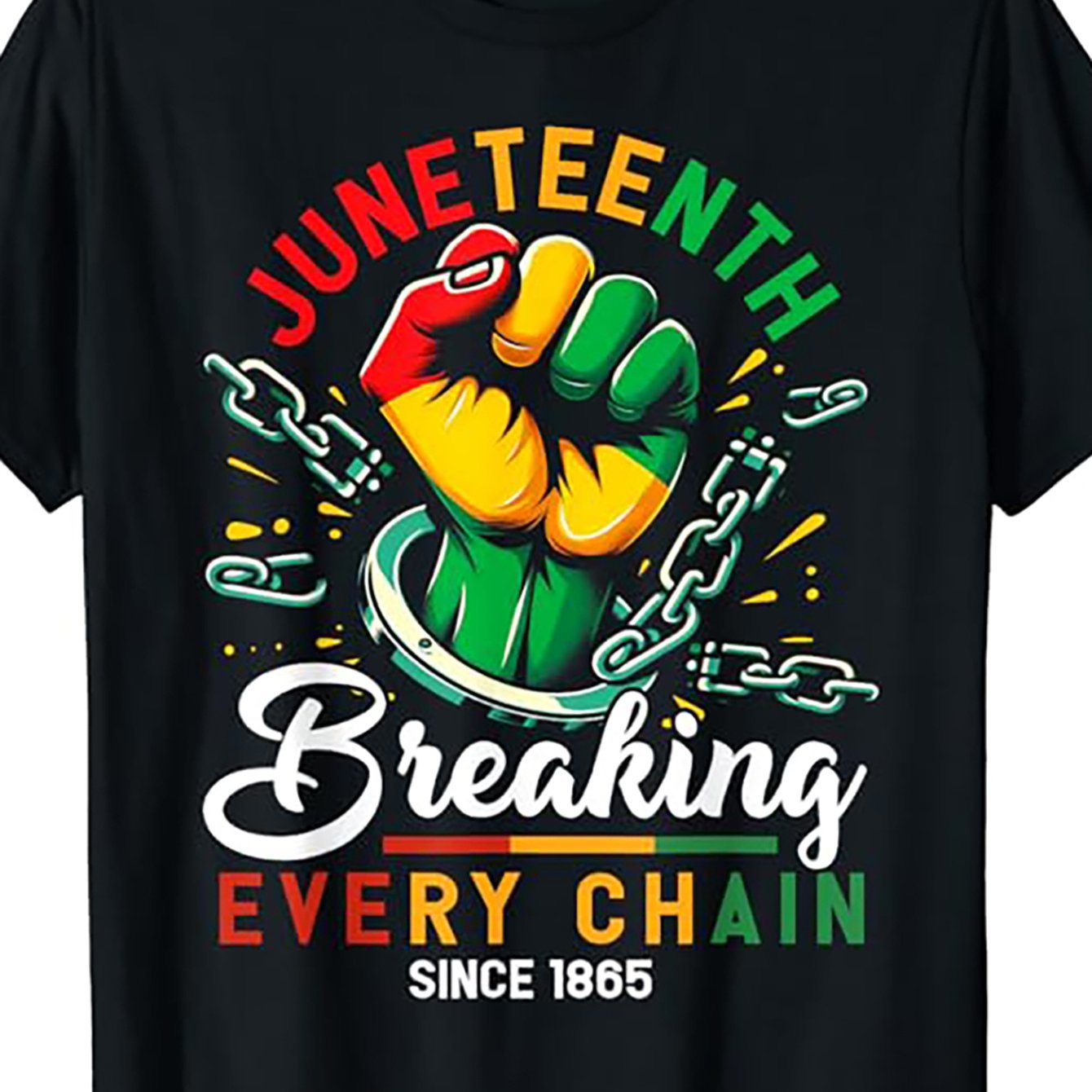 Cotton Juneteenth Celebration T-Shirt - African American Freedom 1865 Commemorative Tee, Short Sleeve, Casual Wear, Machine Washable, Black with Colorful Graphic Design, Everyday Tshirt | Vibrant Print Shirt | Glossy Fabric F