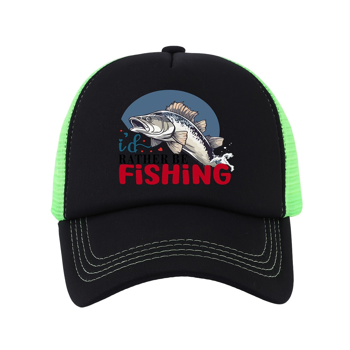 Casual Breathable Mesh Baseball Cap - Trucker Hat with Love Fish Design in Black, Red, & Blue for Fishing, Golf, and Outdoor Activities